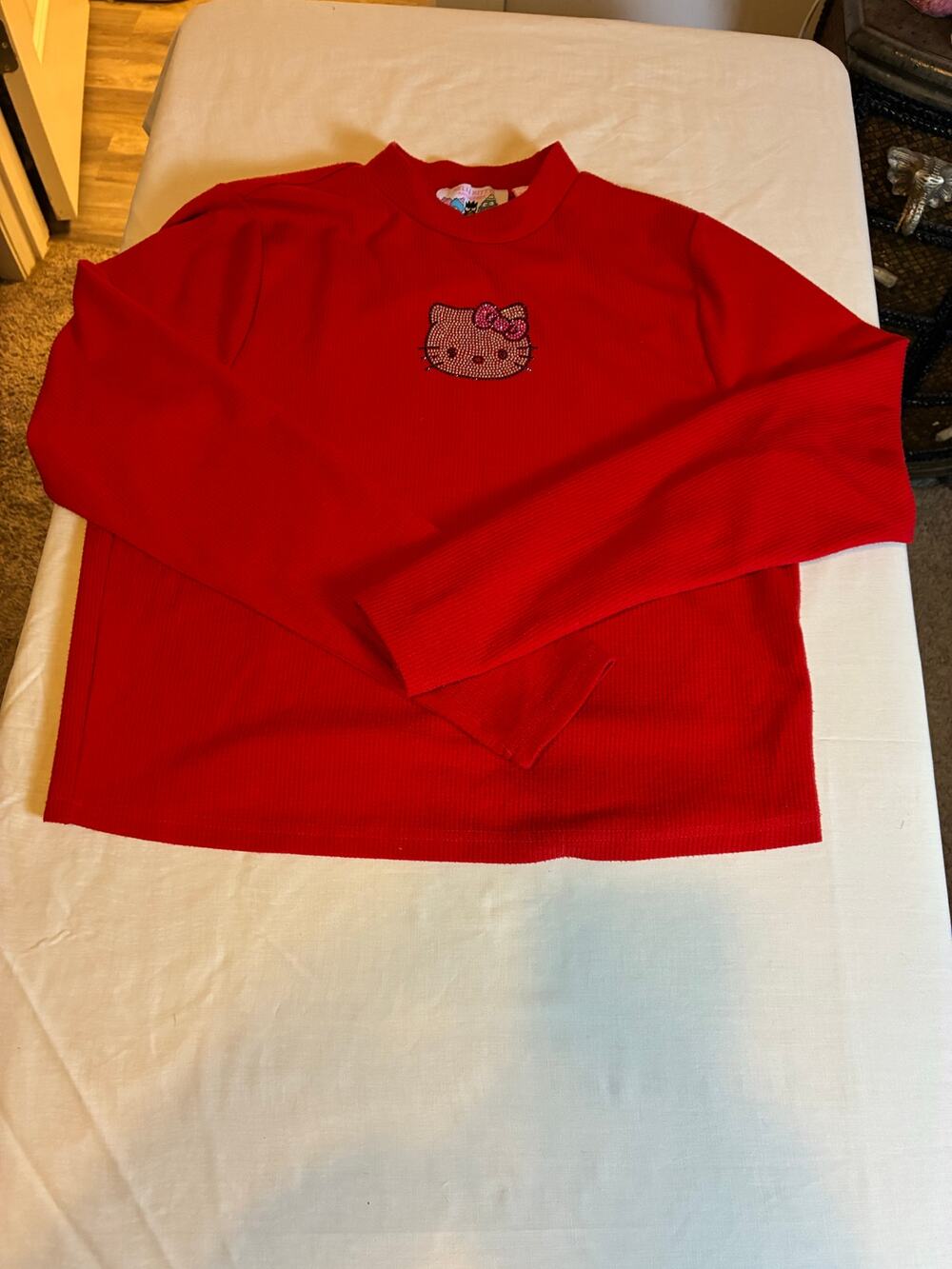 Hello Kitty Forever 21 Red Rhinestone Top Y2K Sanrio Long Sleeve Shirt size 1X